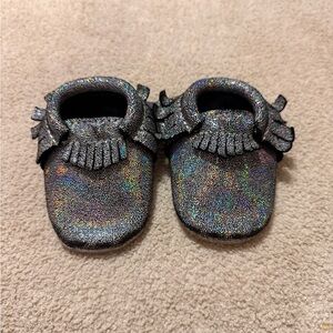 Freshly Picked Holographic Black Moccasins